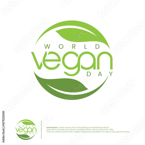 World Vegan Day typoraphy letter emblem backround with leaf