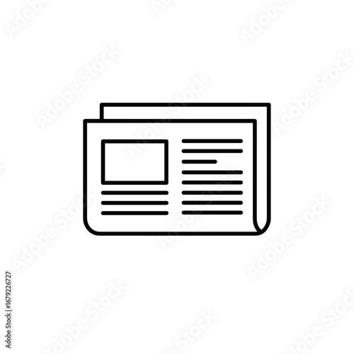 Minimalist Newspaper Icon with Headline Box and Text Columns in Black Outline