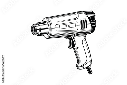 Black and White Heat Gun Illustration, Professional Tool Vector Illustration