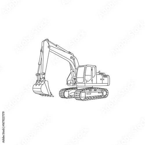 Line Drawing of a Crawler Excavator with Extended Arm