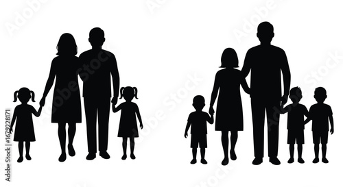 Family Silhouettes Two Families Different Sizes