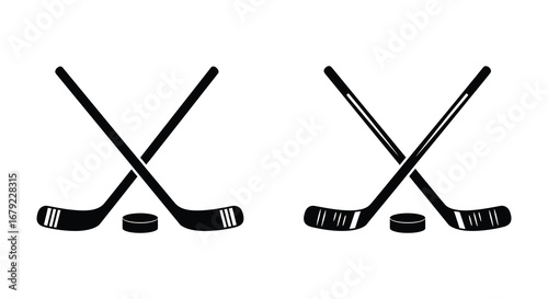 Two Pairs of Crossed Hockey Sticks with Puck