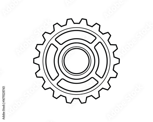 Cogwheel Shape with Circular Center and Spokes, Black and White Vector Illustration