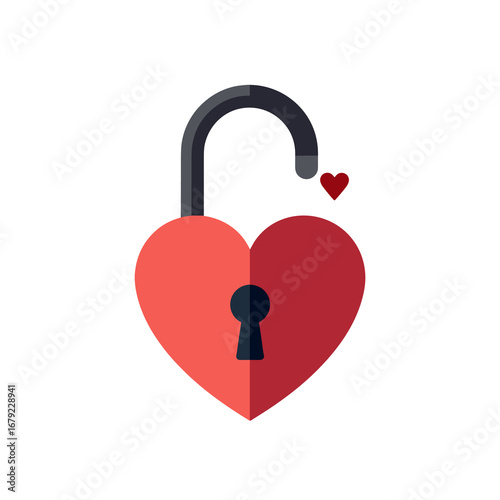 Heart-Shaped Padlock Unlocked with a Small Red Heart Floating Above, Symbolizing Love and Security