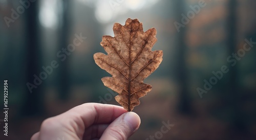 Hand holding an autumn leaf in a forest (1)