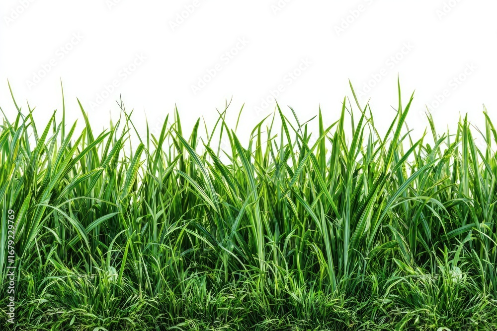 Fototapeta premium Lush green grass against a white background. Close-up view