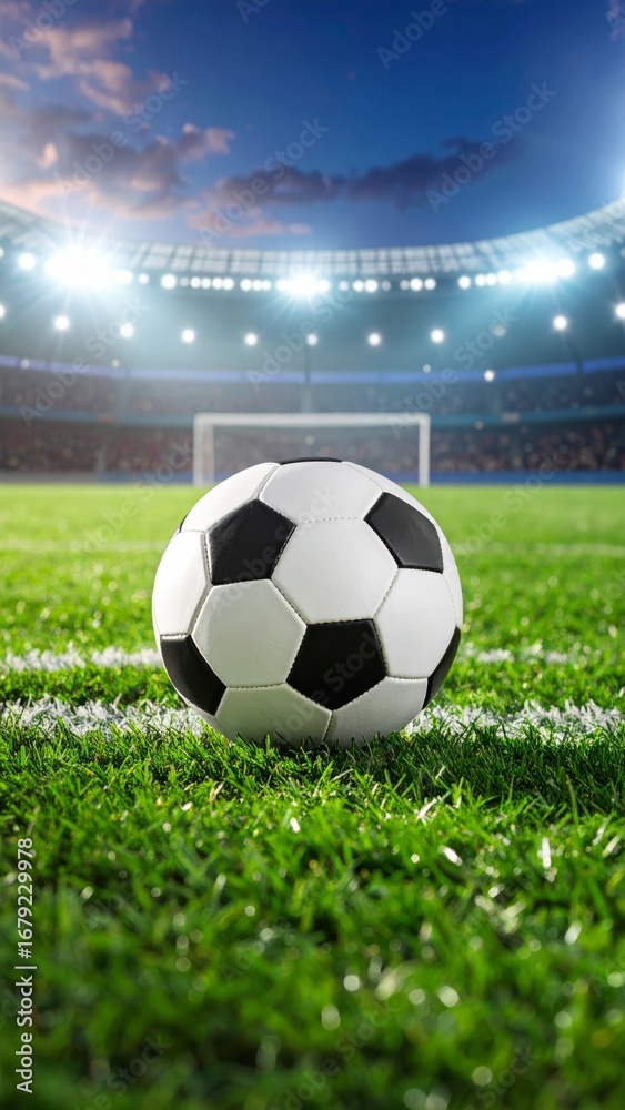 Naklejka premium Soccer Ball on Stadium Field