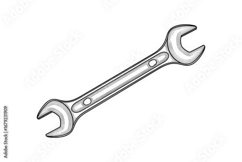 Line Art Illustration of a Double Open End Wrench Tool Isolated on White Background Vector Illustration