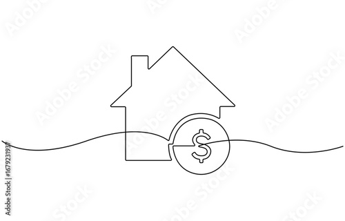 Dollar Sign on House Icon animation continuous one line drawing.