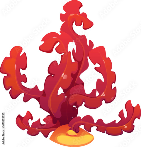 Cartoon ocean underwater seaweed algae and coral reef plant. sea kelp undersea isolated vector seaweed, ocean aquatic flora. Coral reef underwater algae or tropical sea water plant with red leaves