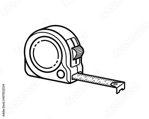 Outline Tape Measure Tool, Measurement, Construction, White Background, Vector Illustration