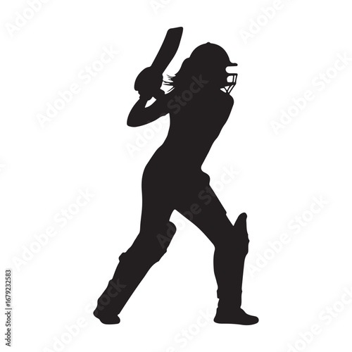 Powerful Woman Cricket Player Silhouette: Sports Graphics, Athletic Action, Female Athlete silhouette