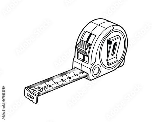 Outline Measuring Tape Tool, Construction Equipment, Black and White Style, Vector Illustration