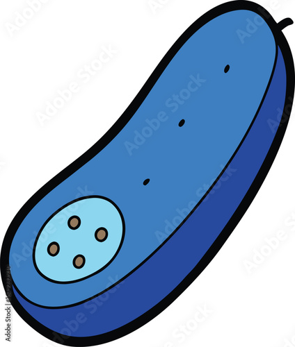 Blue Cucumber Sliced Half on Transparent Background