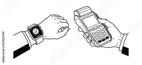 Smartwatch Payment on Terminal, Contactless Pay with Wrist, Vector Illustration