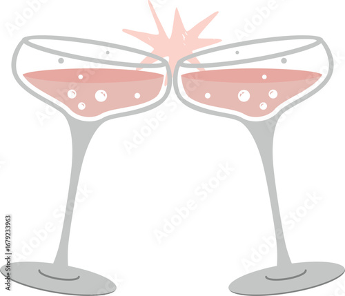 Coupe Glasses Clinking Champagne or Prosecco Vintage Glassware Vector Illustration Isolated