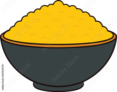 Golden Rice Bowl Filled on Transparent Background