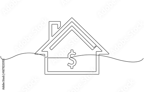 Dollar Sign on House Icon animation continuous one line drawing.