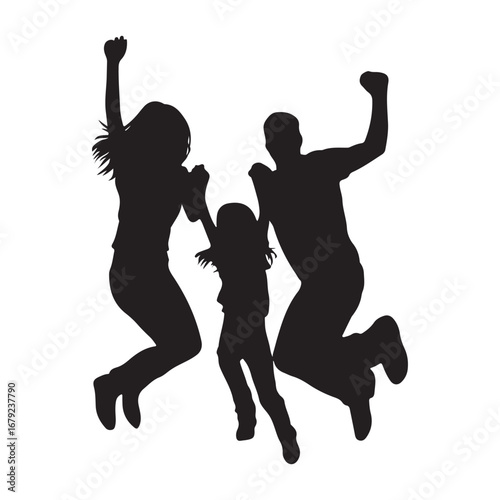Silhouette Family Joy: Jumping, Celebrating, Unity, Happiness, Parents, Child silhouette