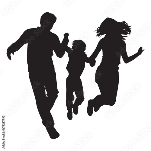 Silhouette Family: Jumping Joy, Happy Parents, Child, Unity, Bonding silhouette