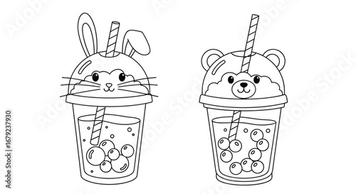 Cute kawaii animal themed bubble tea drinks with ears and faces adorable beverage designs