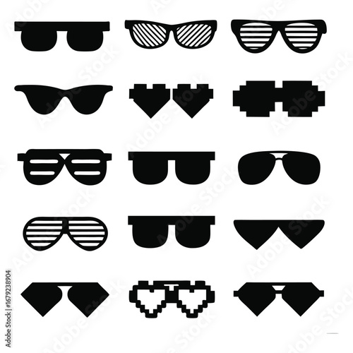 Collection of modern sunglass icons for design projects