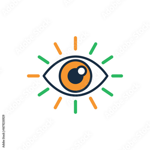 Black and white vector icon of a human eye and an eye chart, a minimal symbol of vision
