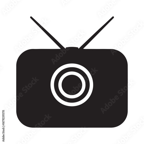 Retro Television Icon: Vintage TV Antenna Symbol, Broadcast Media, Classic Screen Graphic silhouette