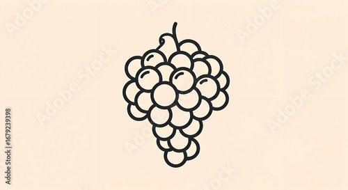 Minimalist Black Outline Icon of a Grape Bunch on Light Background