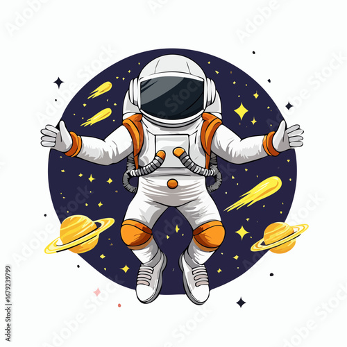Vector illustration of astronaut in space, for t-shirt prints and other uses.