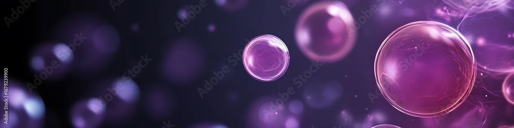 Obraz premium Purple spheres floating abstract background for science technology and medical visualization hundred chars