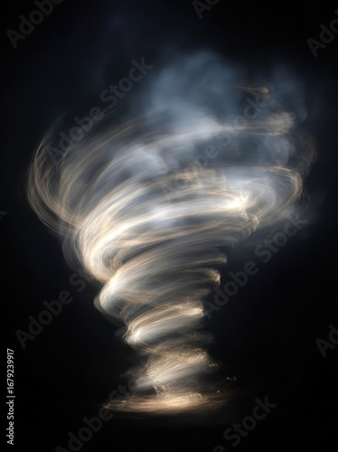 Fototapeta Bright glowing tornado spiral vortex, blue storm funnel rotation with particles