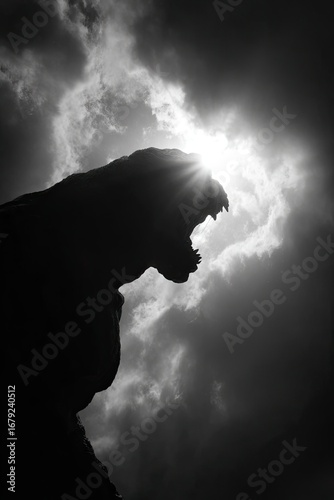 Cyclops giant one-eyed monster roaring dramatic silhouette