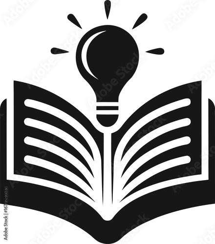 Creative idea and inspiration concept with a bright electric light bulb and an open book vector illustration
