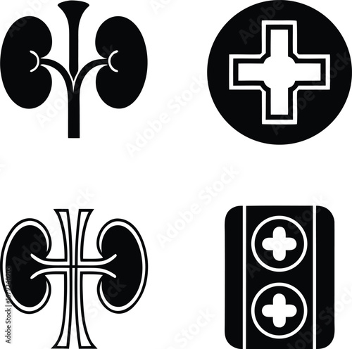 kidney, science, faith, icon, set, conceptual, design, of, nephrology, and, christian, symbol, simple, solid, black, icon, set, vector