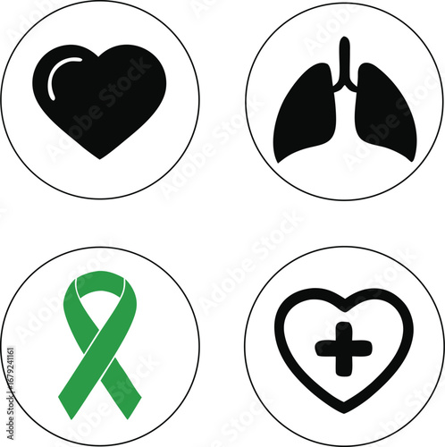 medical, awareness, icon, set, health, cause, symbol, for, support, charity, simple, solid, and, color, icon, vector