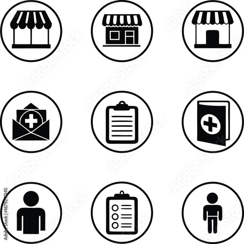 pharmacy, medical, service, icon, drugstore, clinic, healthcare, simple, solid, business, outline, icon, set, vector