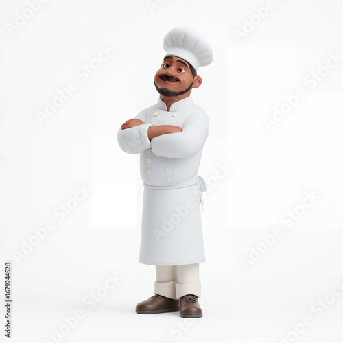 3D Cartoon Chef Character In White Uniform With Arms Crossed