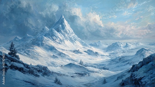Frozen mountain landscape Norse mythology atmosphere