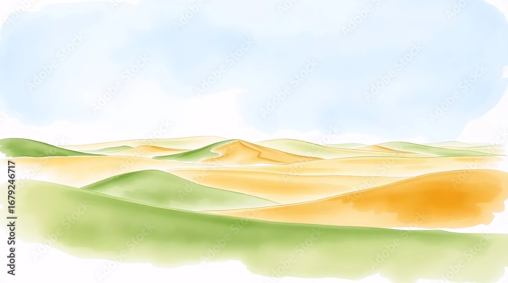 Obraz premium high quality png isolated on transparent background of soft watercolor dunes and rolling hills in pastel palette creating tranquil scenic illustration