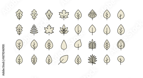 Leaf Outline Vector Icon Set for Nature, Ecology, and Decorative Designs