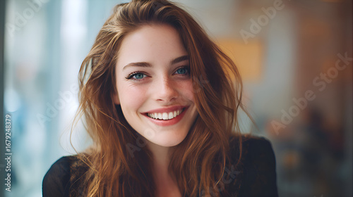 Wallpaper Mural Portrait of smiling woman with freckles and red hair Torontodigital.ca