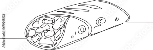 Continuous line drawing of a chicken shawarma wrap, vector illus
