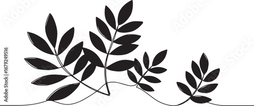 Continuous Line Drawing of Autumn Foliage in Red and Orange Tone