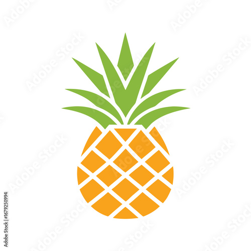 Stylized green leaf crown on orange diamond patterned pineapple fruit food