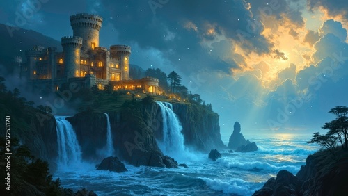 Landscape Castle Lightning Scene