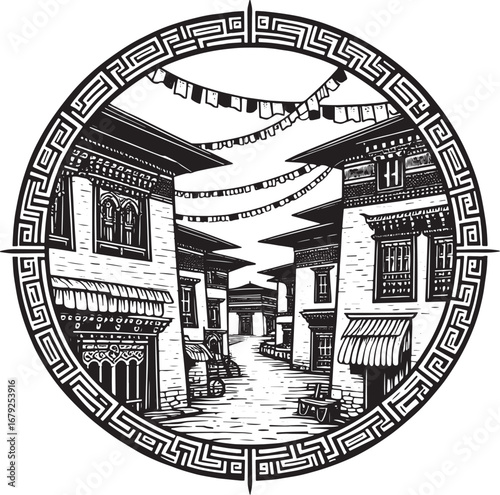 Symbolic Black and White Artwork: A Person Contemplating Nature, Sunflowers, and Design Elements