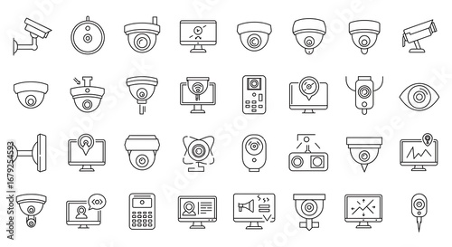 Collection of Security Camera Icons and Related Technology.