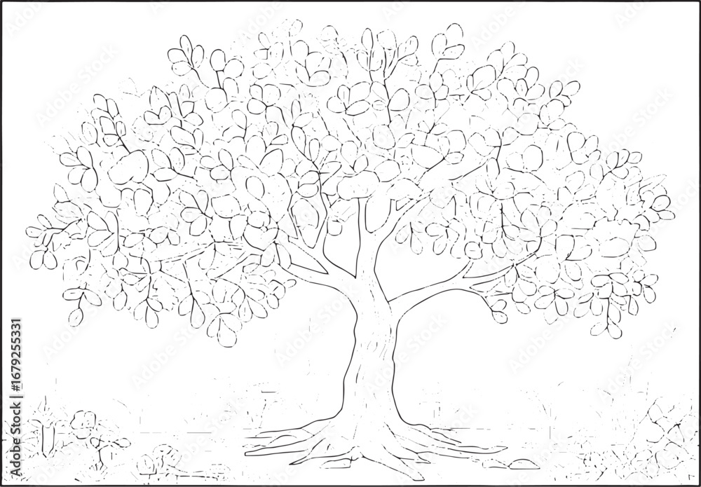 Fototapeta premium Sketch of Honey Locust tree with distinct leaves in a tranquil l
