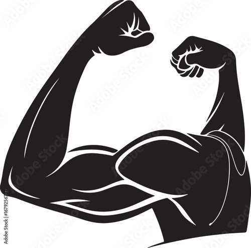 Mighty Muscular Arms Illustration, Fitness Strength Symbol, Black Design